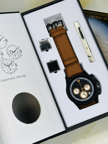 Brown Black Gift Set Watch