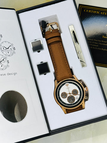 Brown Rose Gold Gift Set Watch