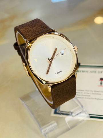 Brown White Sleek Dial Watch