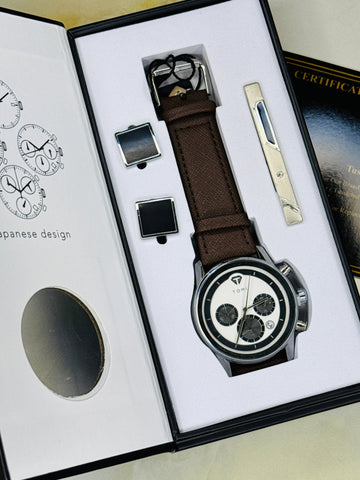 Coffee Silver Gift Set Watch