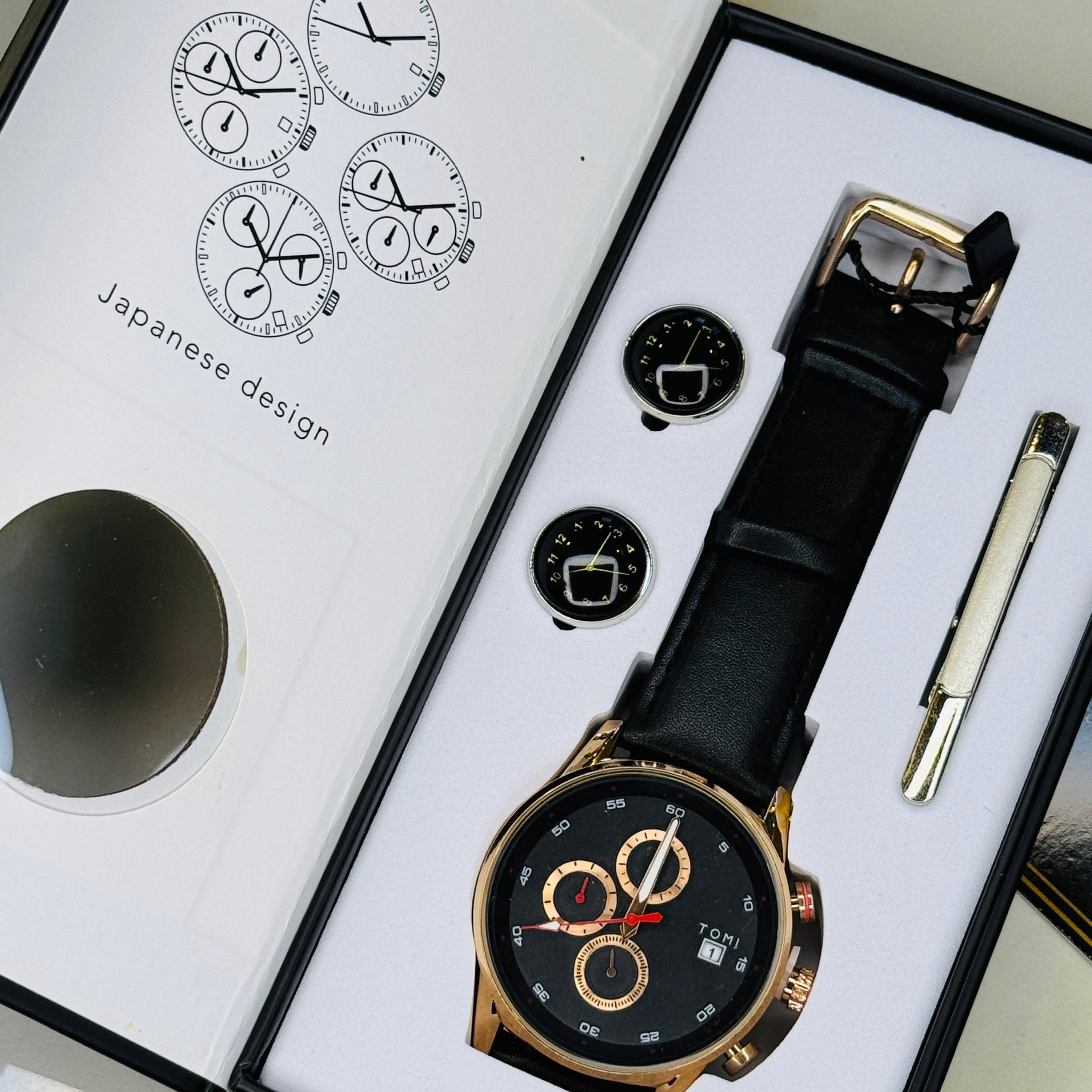 Black Rose Gold Gift Set Watch