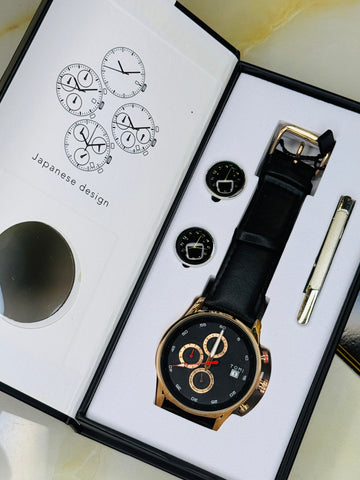 Black Rose Gold Gift Set Watch