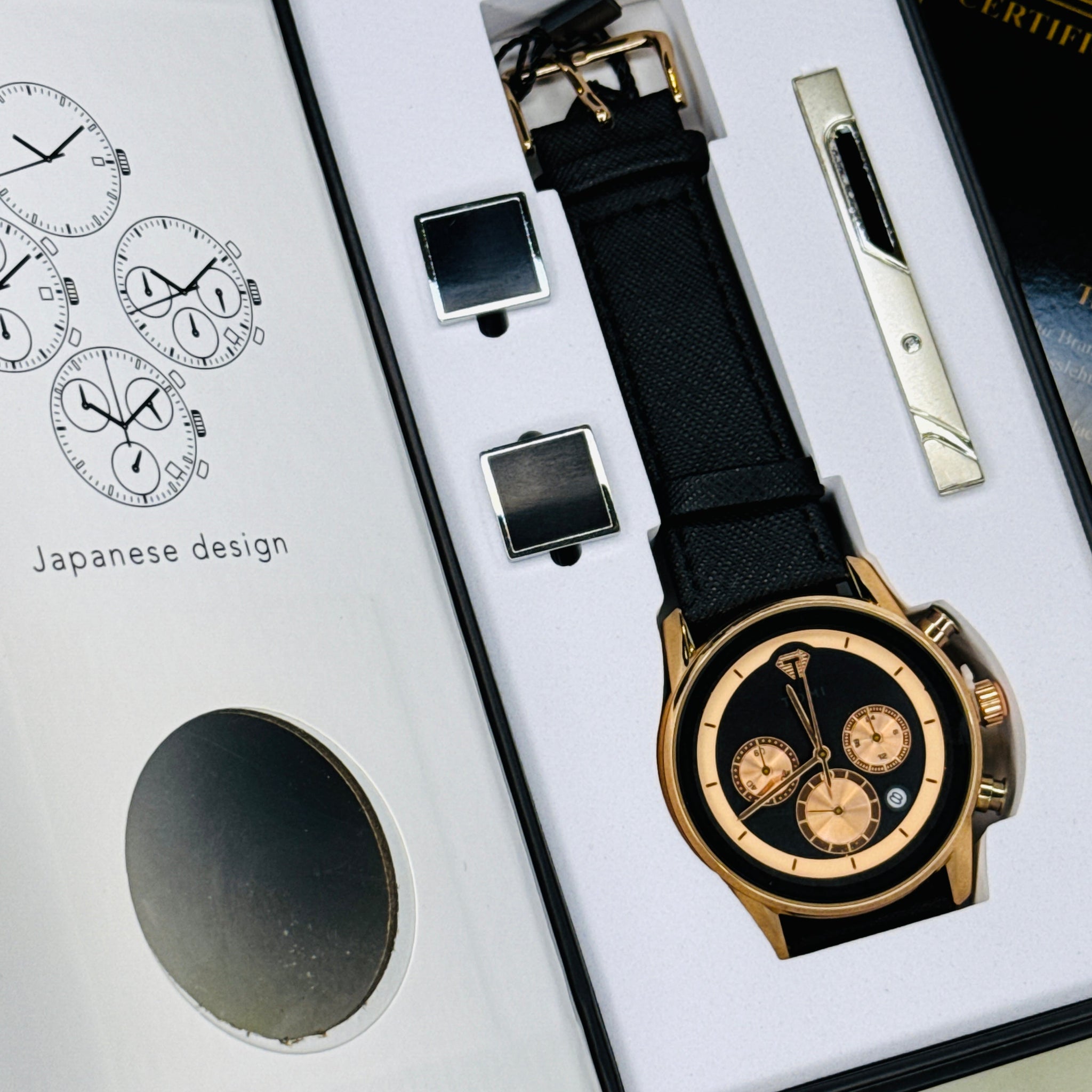 Black Rose Gold Gift Set Watch