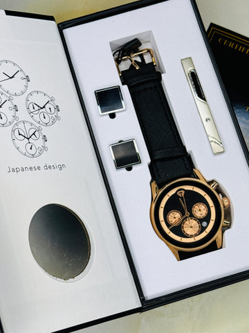 Black Rose Gold Gift Set Watch