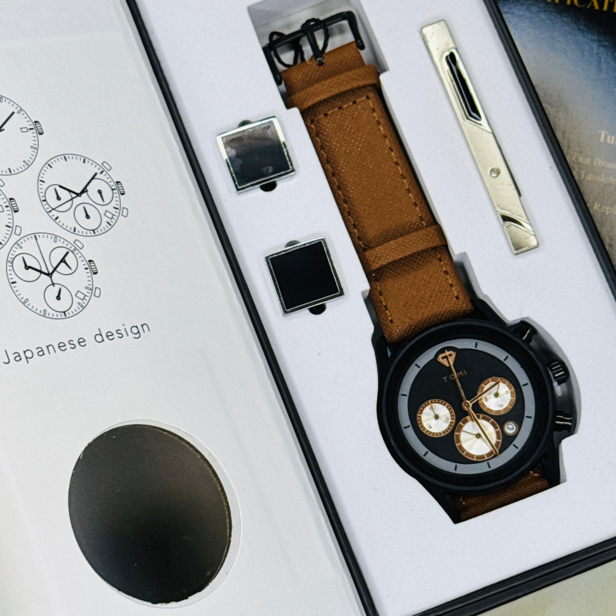 Brown Black Gift Set Watch
