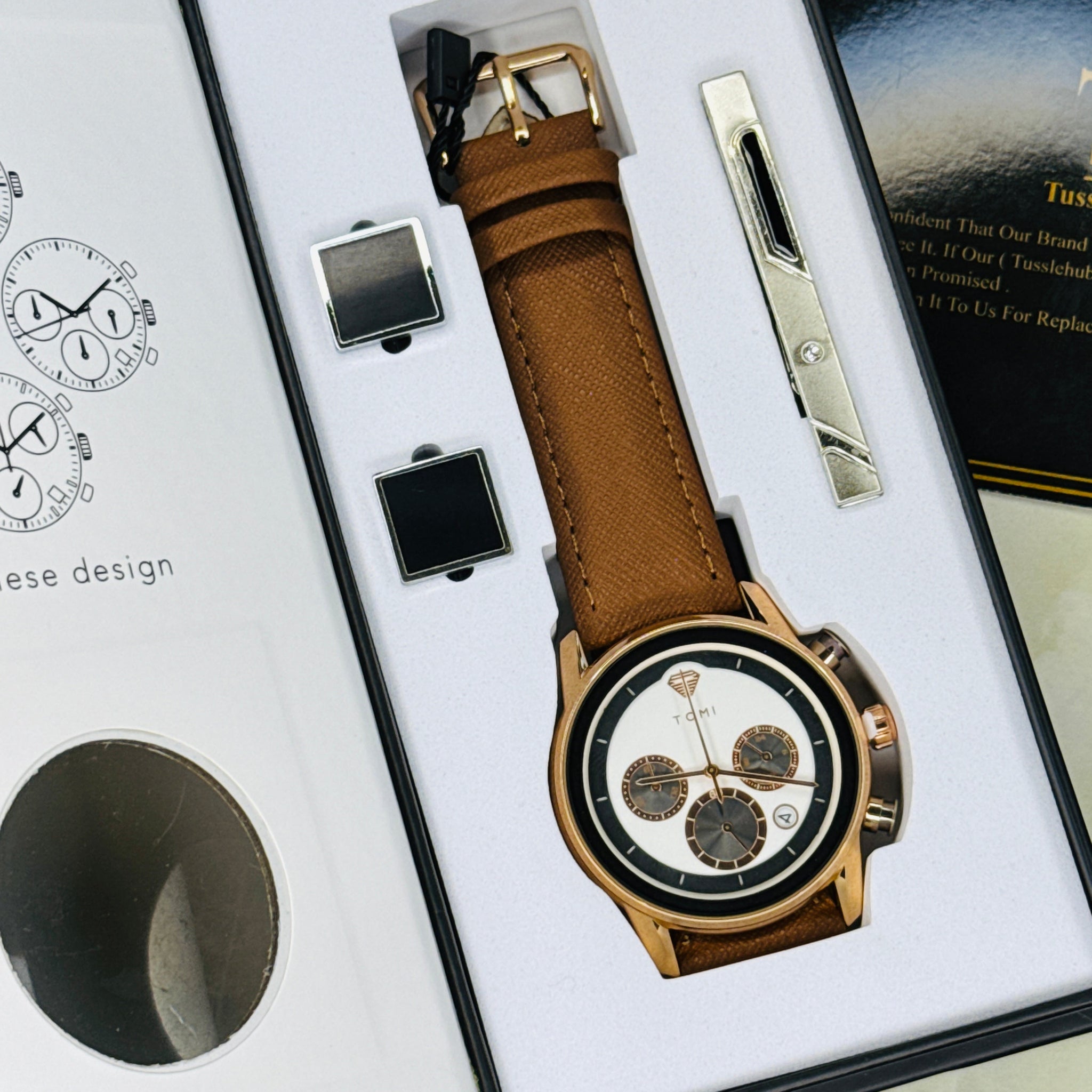 Brown Rose Gold Gift Set Watch