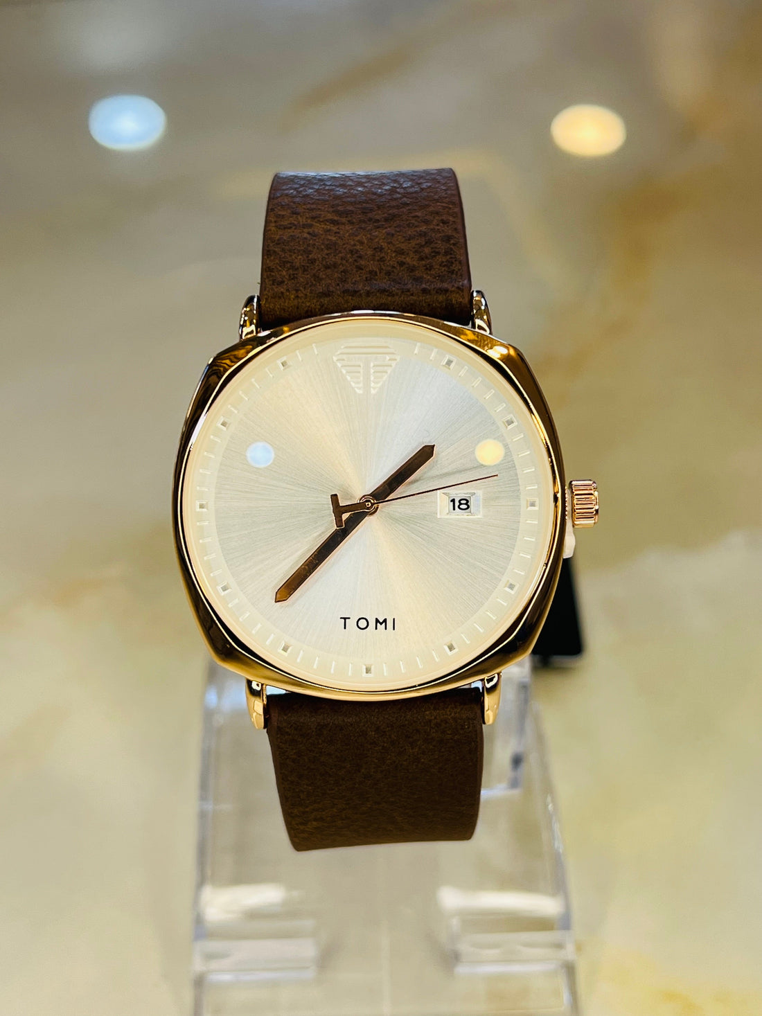 Brown White Sleek Dial Watch