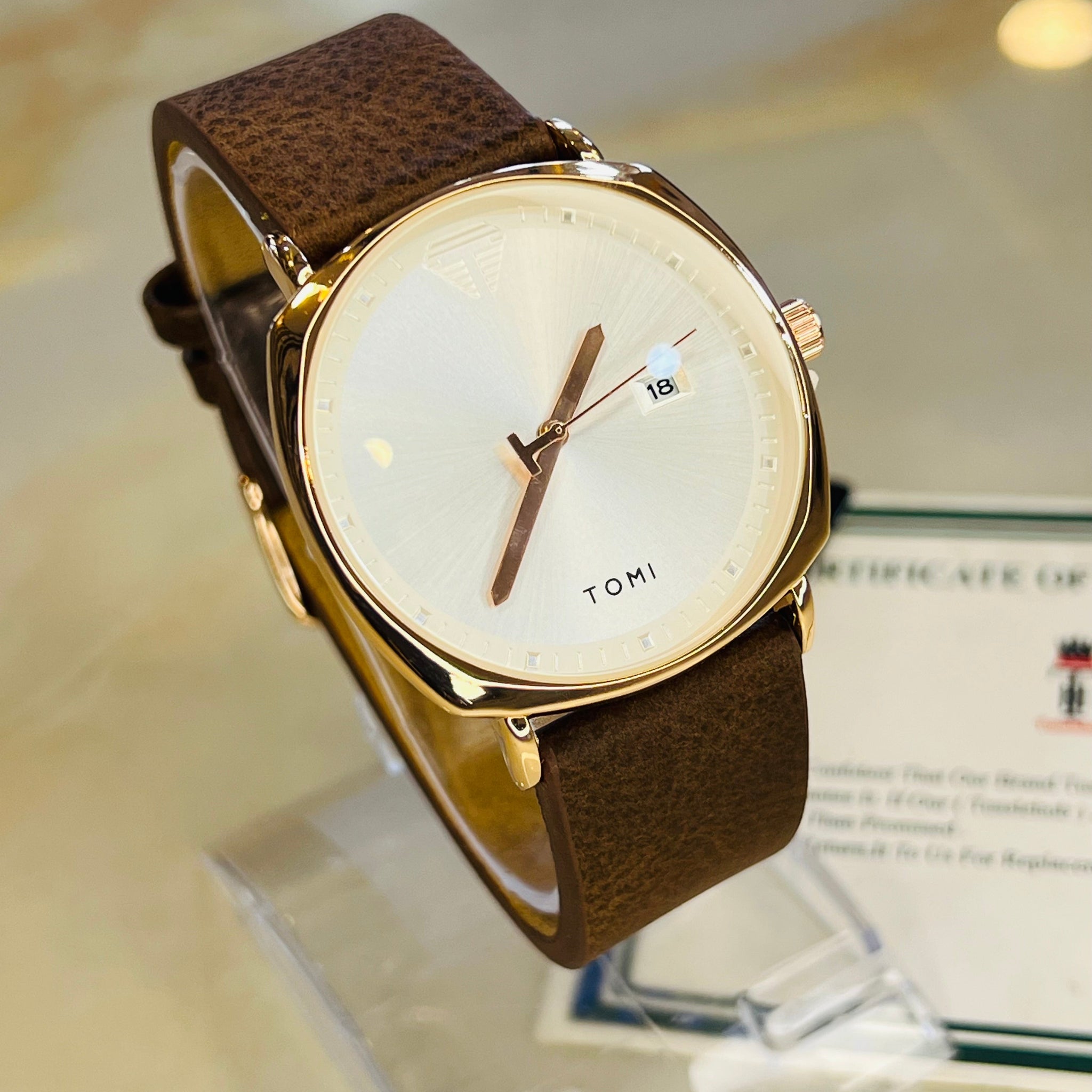 Brown White Sleek Dial Watch