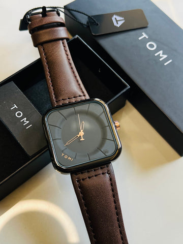 Coffee Black Square Dial Watch