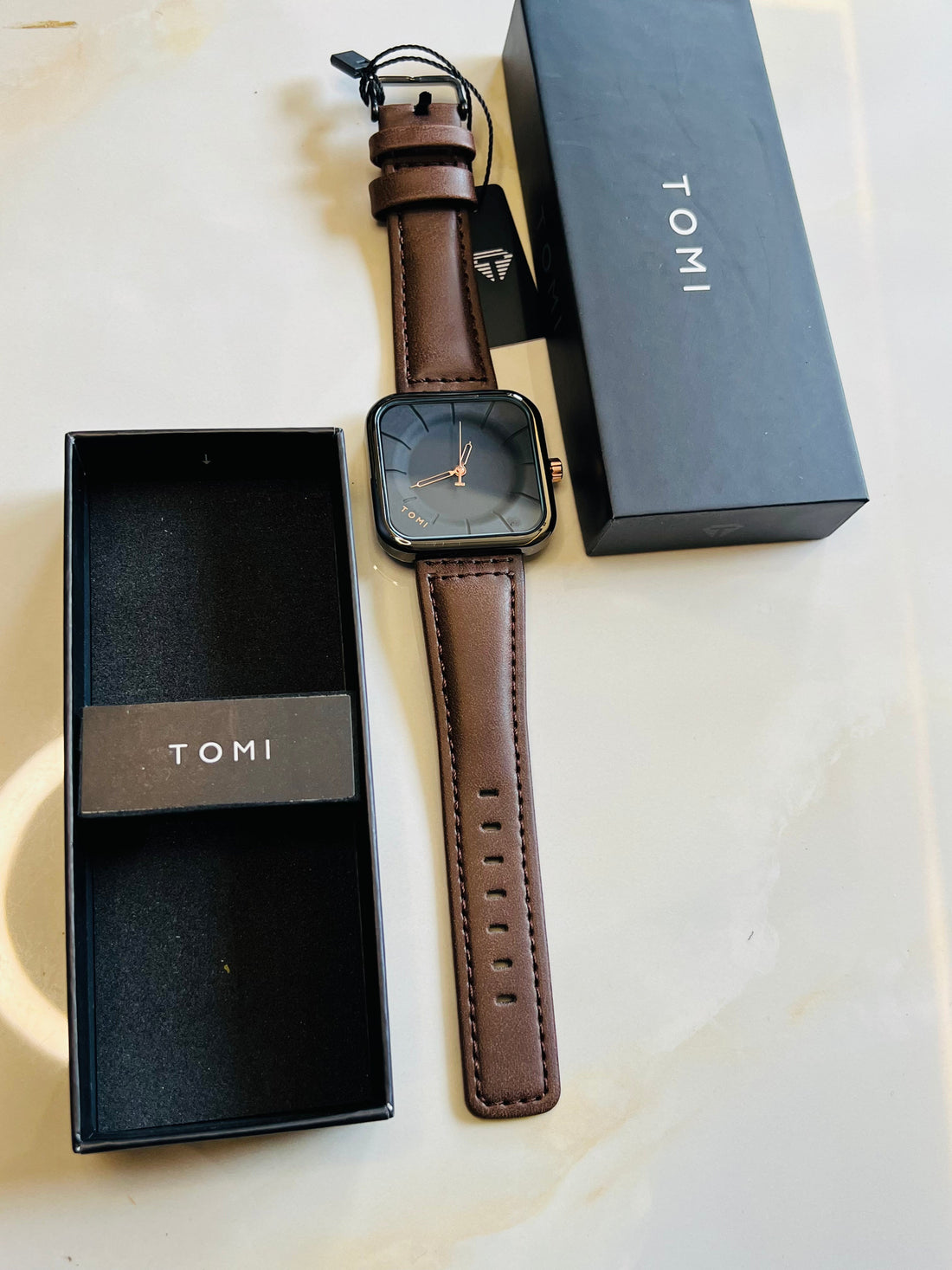 Coffee Black Square Dial Watch