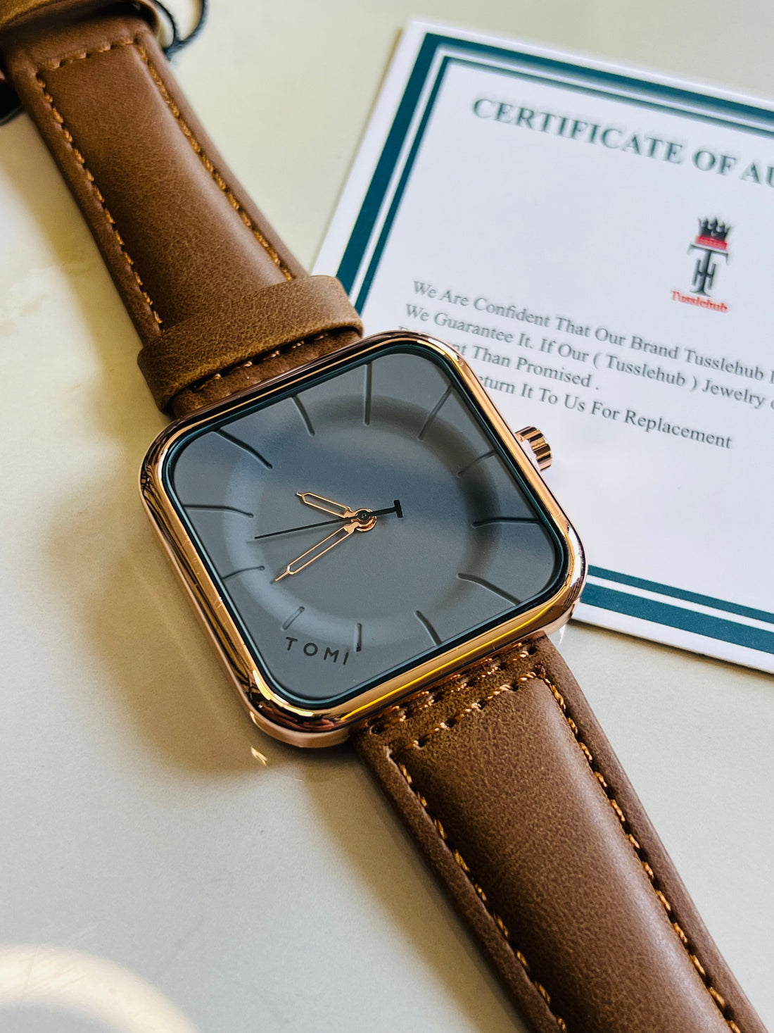 Brown Gold Square Dial Watch